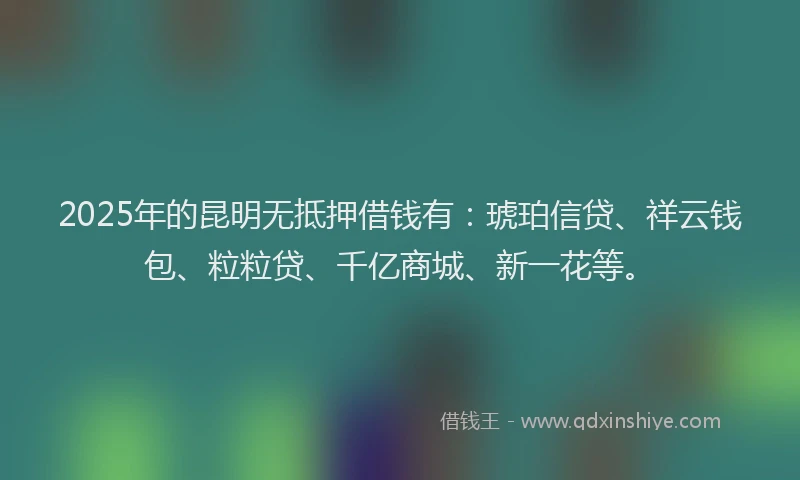 2025年的昆明无抵押借钱有：琥珀信贷、祥云钱包、粒粒贷、千亿商城、新一花等。