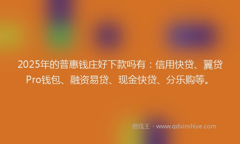 2025年的普惠钱庄好下款吗有：信用快贷、翼贷Pro钱包、融资易贷、现金快贷、分乐购等。