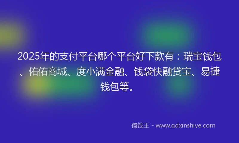2025年的支付平台哪个平台好下款有：瑞宝钱包、佑佑商城、度小满金融、钱袋快融贷宝、易捷钱包等。