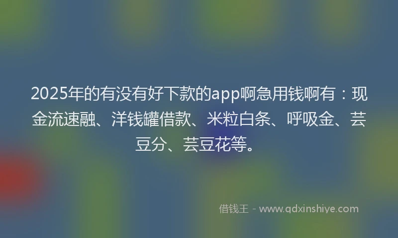 2025年的有没有好下款的app啊急用钱啊有：现金流速融、洋钱罐借款、米粒白条、呼吸金、芸豆分、芸豆花等。
