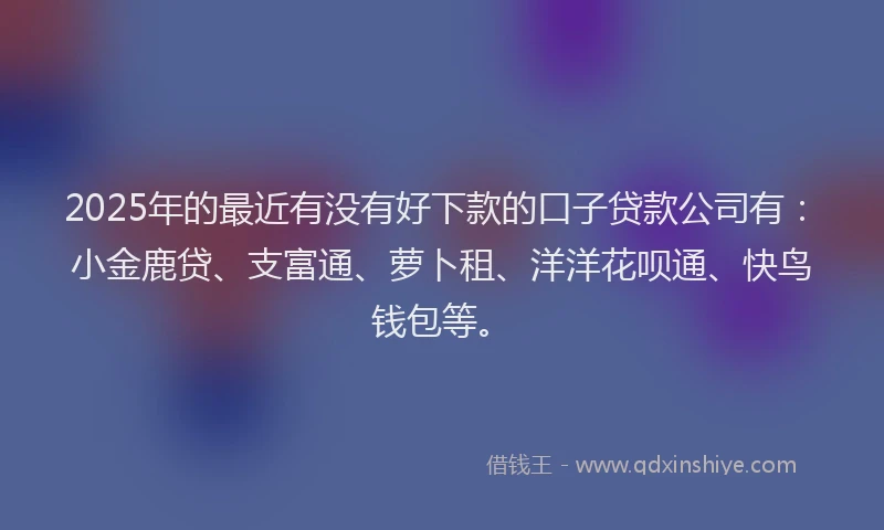 2025年的最近有没有好下款的口子贷款公司有：小金鹿贷、支富通、萝卜租、洋洋花呗通、快鸟钱包等。