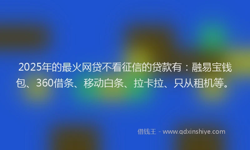 2025年的最火网贷不看征信的贷款有：融易宝钱包、360借条、移动白条、拉卡拉、只从租机等。