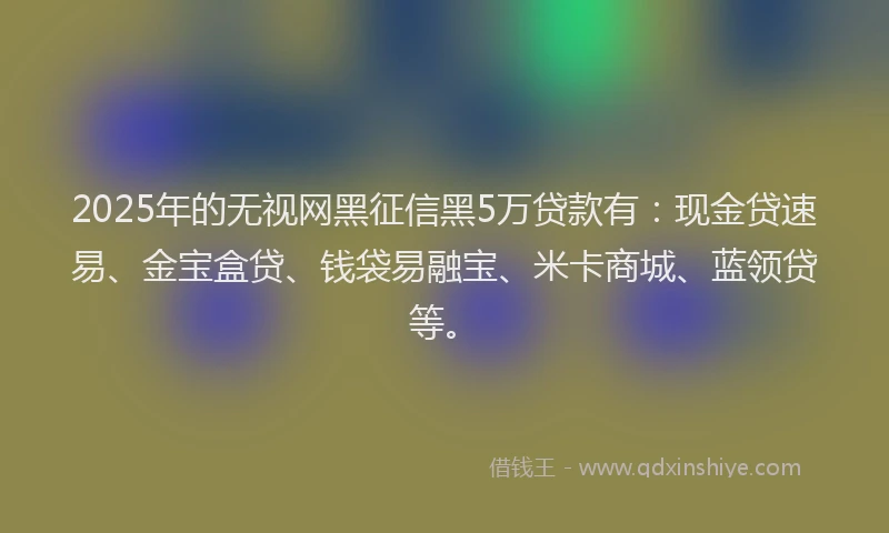 2025年的无视网黑征信黑5万贷款有：现金贷速易、金宝盒贷、钱袋易融宝、米卡商城、蓝领贷等。