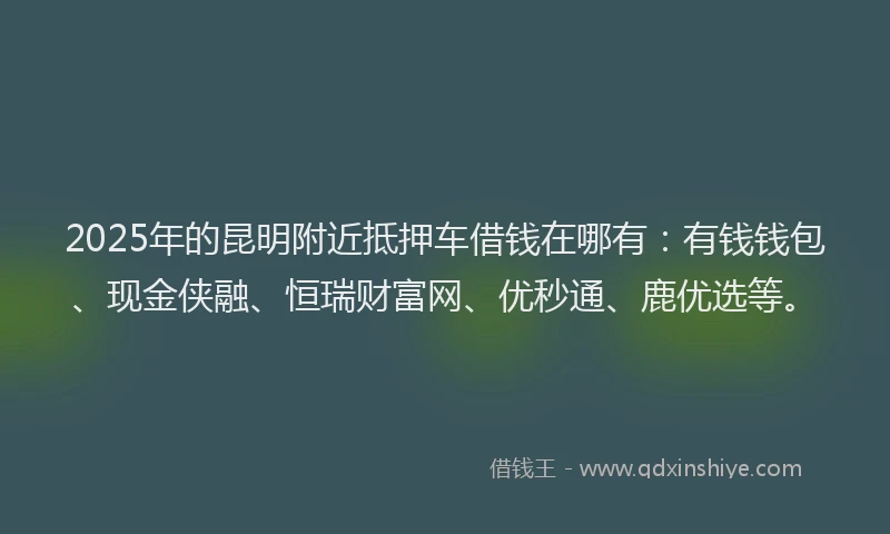 2025年的昆明附近抵押车借钱在哪有：有钱钱包、现金侠融、恒瑞财富网、优秒通、鹿优选等。