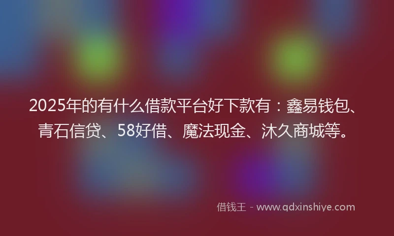 2025年的有什么借款平台好下款有：鑫易钱包、青石信贷、58好借、魔法现金、沐久商城等。