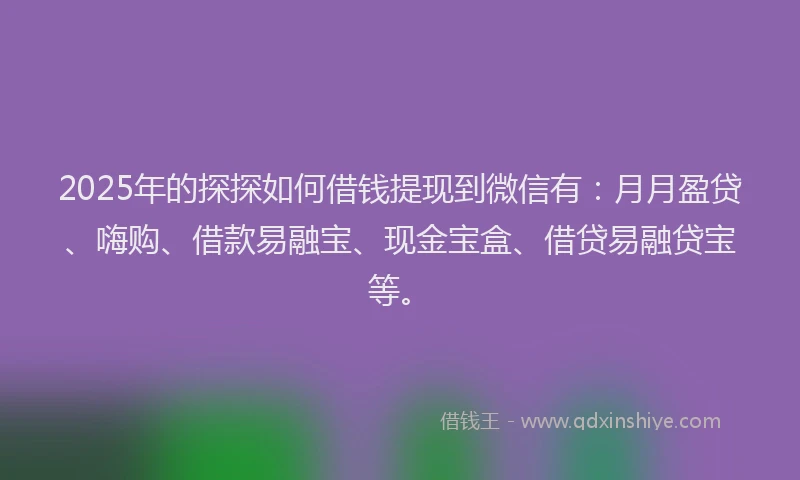 2025年的探探如何借钱提现到微信有：月月盈贷、嗨购、借款易融宝、现金宝盒、借贷易融贷宝等。