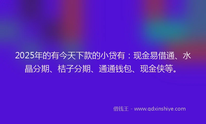 2025年的有今天下款的小贷有：现金易借通、水晶分期、桔子分期、通通钱包、现金侠等。