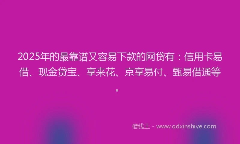 2025年的最靠谱又容易下款的网贷有：信用卡易借、现金贷宝、享来花、京享易付、甄易借通等。
