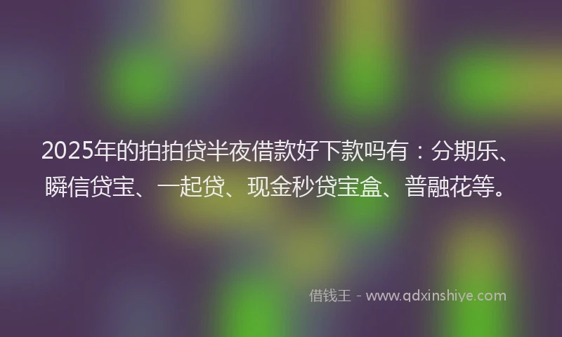 2025年的拍拍贷半夜借款好下款吗有：分期乐、瞬信贷宝、一起贷、现金秒贷宝盒、普融花等。