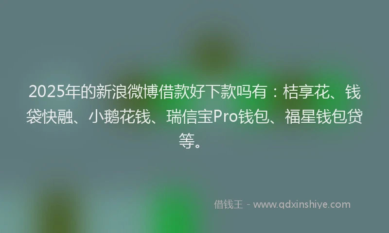 2025年的新浪微博借款好下款吗有：桔享花、钱袋快融、小鹅花钱、瑞信宝Pro钱包、福星钱包贷等。