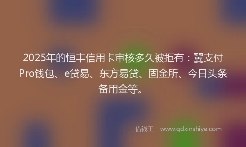 2025年的恒丰信用卡审核多久被拒有：翼支付Pro钱包、e贷易、东方易贷、固金所、今日头条备用金等。