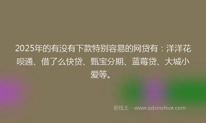 2025年的有没有下款特别容易的网贷有：洋洋花呗通、借了么快贷、甄宝分期、蓝莓贷、大城小爱等。