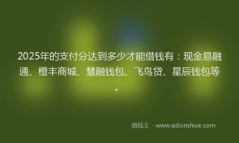 2025年的支付分达到多少才能借钱有：现金易融通、橙丰商城、慧融钱包、飞鸟贷、星辰钱包等。
