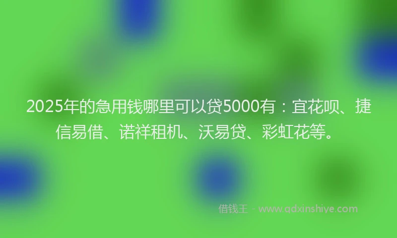2025年的急用钱哪里可以贷5000有：宜花呗、捷信易借、诺祥租机、沃易贷、彩虹花等。