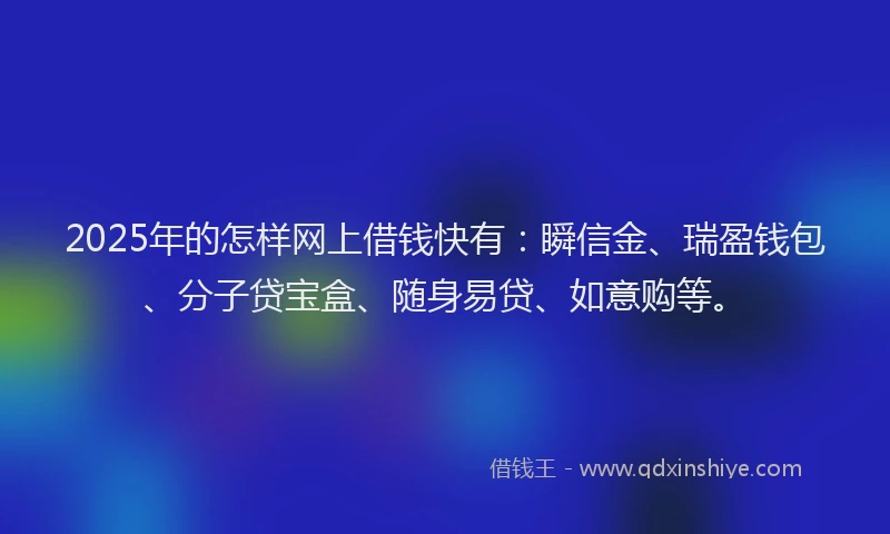 2025年的怎样网上借钱快有：瞬信金、瑞盈钱包、分子贷宝盒、随身易贷、如意购等。