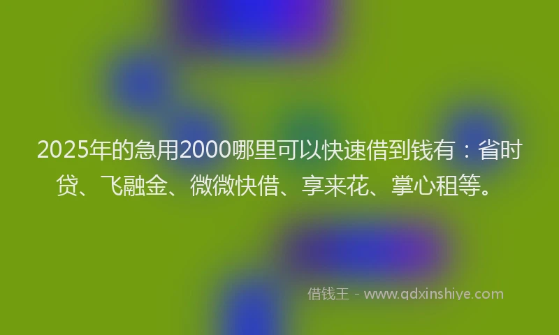 2025年的急用2000哪里可以快速借到钱有：省时贷、飞融金、微微快借、享来花、掌心租等。