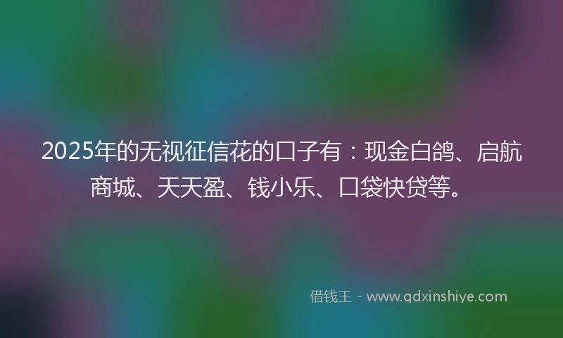 2025年的无视征信花的口子有：现金白鸽、启航商城、天天盈、钱小乐、口袋快贷等。