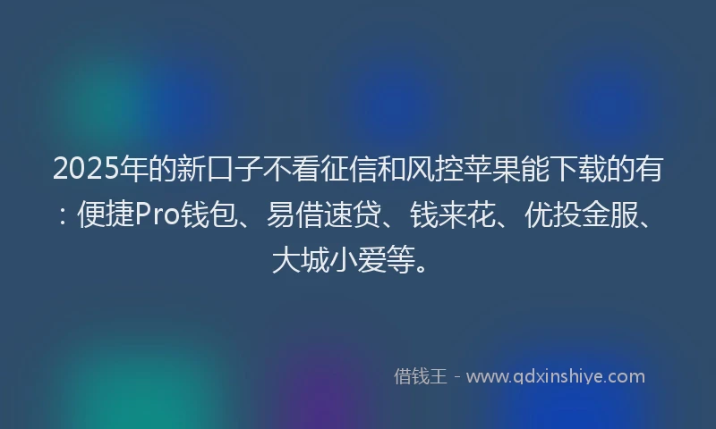 2025年的新口子不看征信和风控苹果能下载的有：便捷Pro钱包、易借速贷、钱来花、优投金服、大城小爱等。