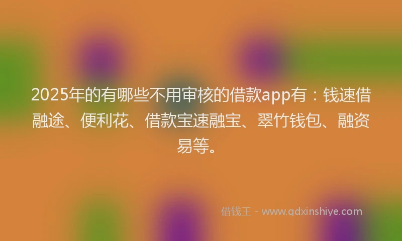 2025年的有哪些不用审核的借款app有：钱速借融途、便利花、借款宝速融宝、翠竹钱包、融资易等。