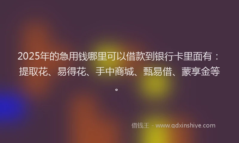 2025年的急用钱哪里可以借款到银行卡里面有：提取花、易得花、手中商城、甄易借、蒙享金等。