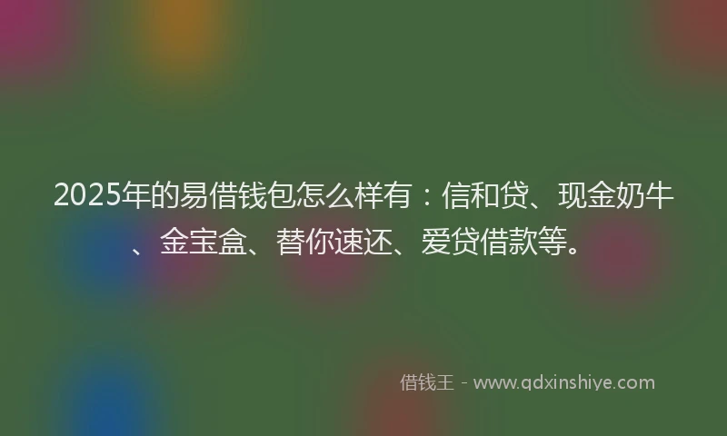 2025年的易借钱包怎么样有：信和贷、现金奶牛、金宝盒、替你速还、爱贷借款等。