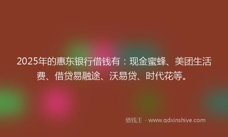 2025年的惠东银行借钱有：现金蜜蜂、美团生活费、借贷易融途、沃易贷、时代花等。