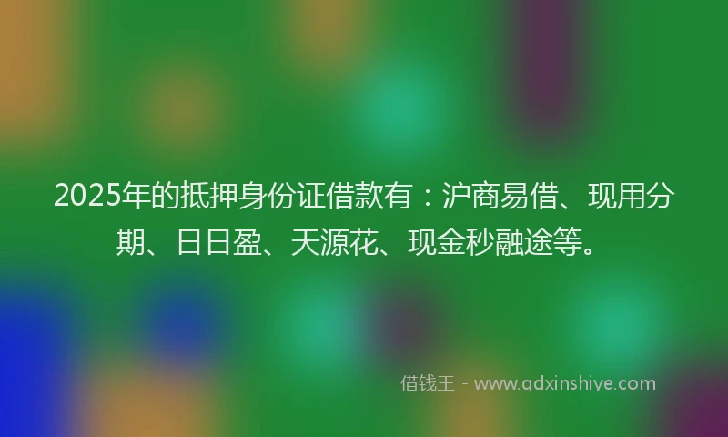 2025年的抵押身份证借款有：沪商易借、现用分期、日日盈、天源花、现金秒融途等。