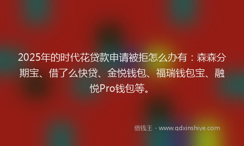 2025年的时代花贷款申请被拒怎么办有：森森分期宝、借了么快贷、金悦钱包、福瑞钱包宝、融悦Pro钱包等。