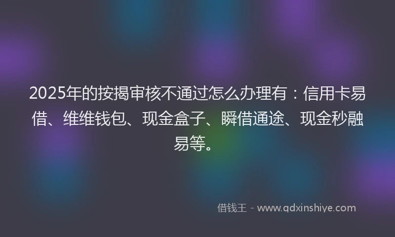 2025年的按揭审核不通过怎么办理有：信用卡易借、维维钱包、现金盒子、瞬借通途、现金秒融易等。