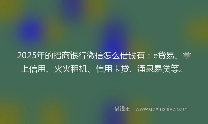 2025年的招商银行微信怎么借钱有：e贷易、掌上信用、火火租机、信用卡贷、涌泉易贷等。