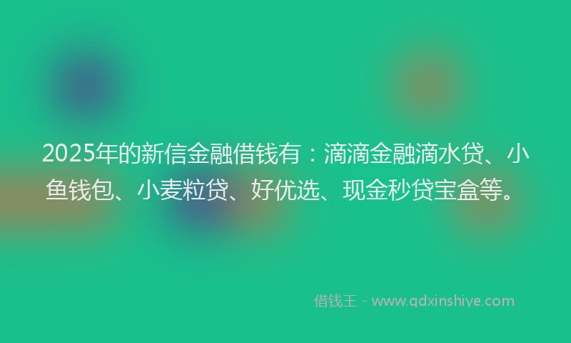 2025年的新信金融借钱有：滴滴金融滴水贷、小鱼钱包、小麦粒贷、好优选、现金秒贷宝盒等。