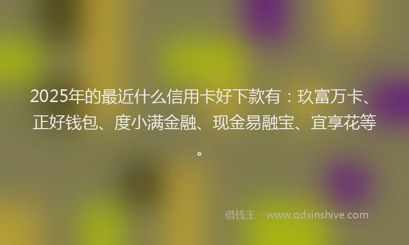 2025年的最近什么信用卡好下款有：玖富万卡、正好钱包、度小满金融、现金易融宝、宜享花等。