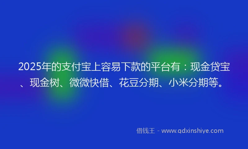 2025年的支付宝上容易下款的平台有：现金贷宝、现金树、微微快借、花豆分期、小米分期等。