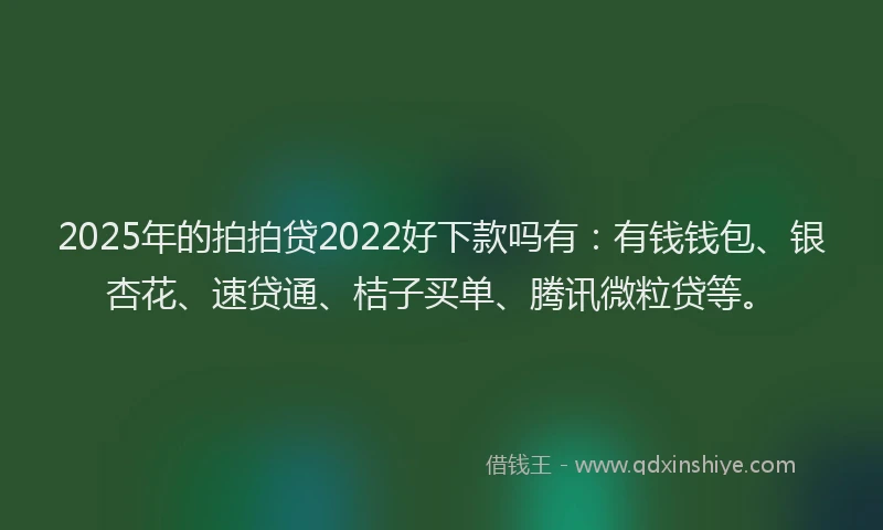 2025年的拍拍贷2022好下款吗有：有钱钱包、银杏花、速贷通、桔子买单、腾讯微粒贷等。