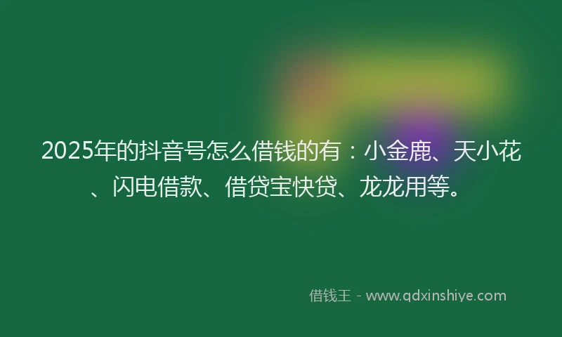2025年的抖音号怎么借钱的有：小金鹿、天小花、闪电借款、借贷宝快贷、龙龙用等。