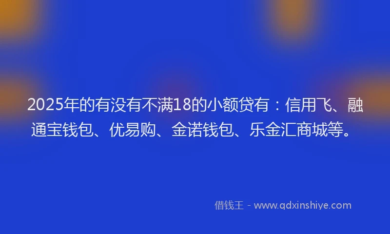 2025年的有没有不满18的小额贷有:信用飞、融通宝钱包、优易购、金诺钱包、乐金汇商城等。