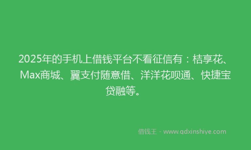 2025年的手机上借钱平台不看征信有：桔享花、Max商城、翼支付随意借、洋洋花呗通、快捷宝贷融等。