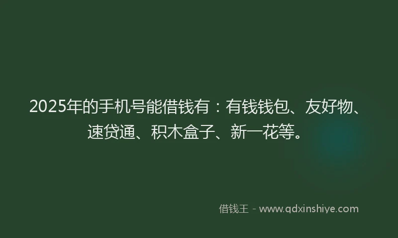 2025年的手机号能借钱有：有钱钱包、友好物、速贷通、积木盒子、新一花等。