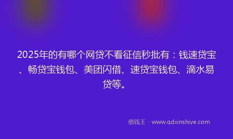 2025年的有哪个网贷不看征信秒批有：钱速贷宝、畅贷宝钱包、美团闪借、速贷宝钱包、滴水易贷等。
