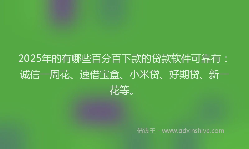 2025年的有哪些百分百下款的贷款软件可靠有：诚信一周花、速借宝盒、小米贷、好期贷、新一花等。