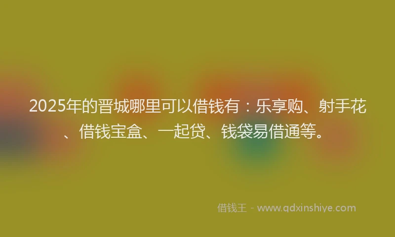 2025年的晋城哪里可以借钱有：乐享购、射手花、借钱宝盒、一起贷、钱袋易借通等。