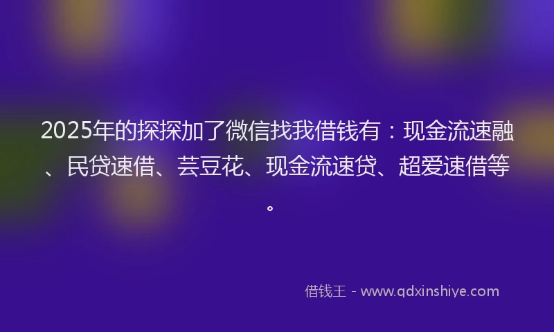 2025年的探探加了微信找我借钱有：现金流速融、民贷速借、芸豆花、现金流速贷、超爱速借等。