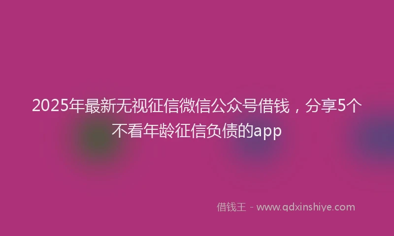 2025年最新无视征信微信公众号借钱，分享5个不看年龄征信负债的app