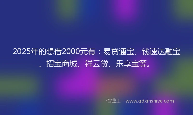 2025年的想借2000元有：易贷通宝、钱速达融宝、招宝商城、祥云贷、乐享宝等。