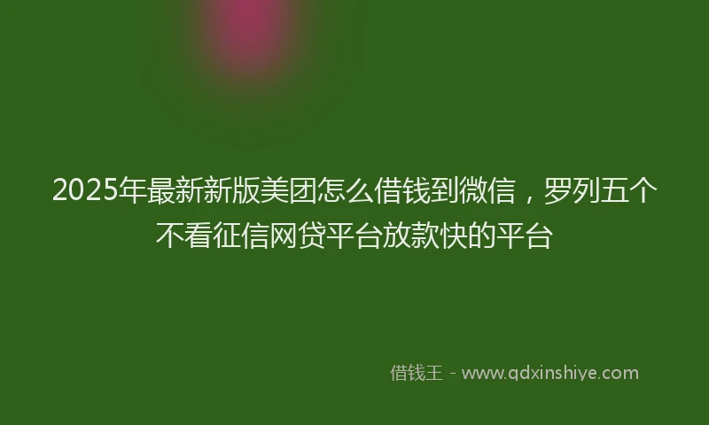 2025年最新新版美团怎么借钱到微信，罗列五个不看征信网贷平台放款快的平台