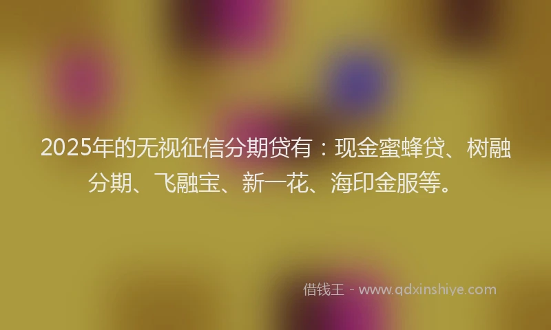 2025年的无视征信分期贷有：现金蜜蜂贷、树融分期、飞融宝、新一花、海印金服等。