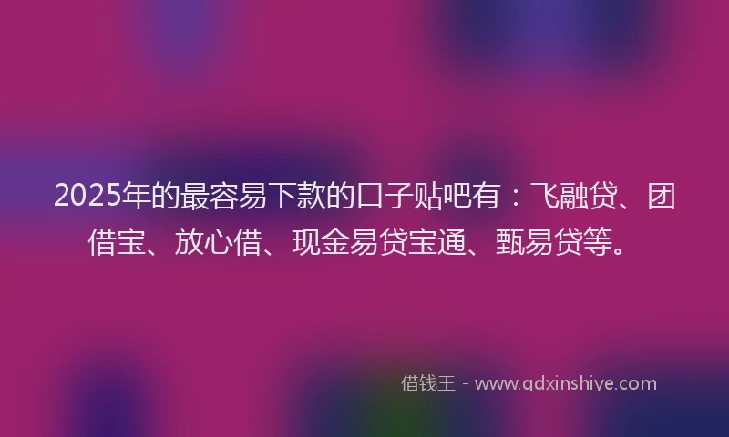2025年的最容易下款的口子贴吧有：飞融贷、团借宝、放心借、现金易贷宝通、甄易贷等。