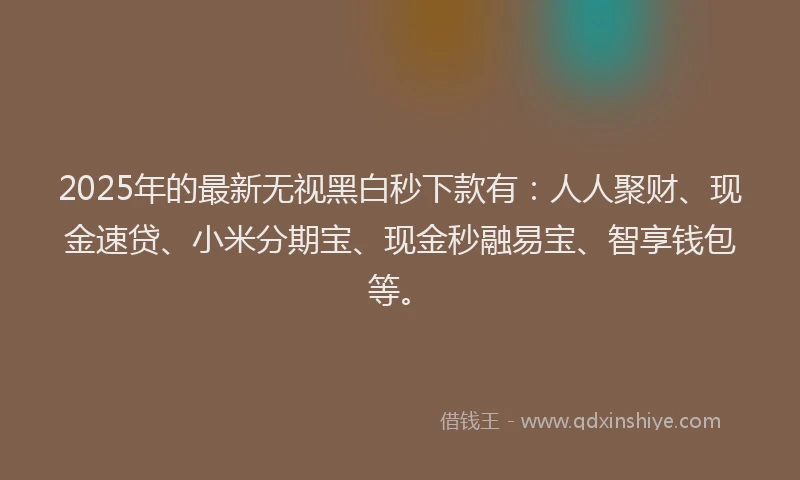 2025年的最新无视黑白秒下款有：人人聚财、现金速贷、小米分期宝、现金秒融易宝、智享钱包等。