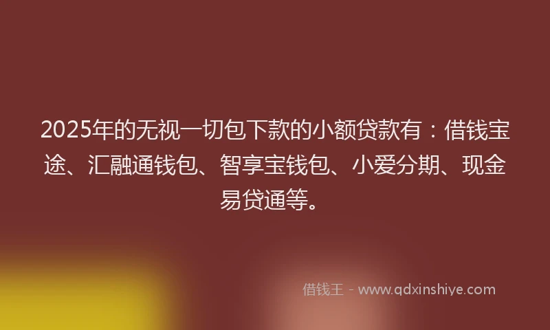2025年的无视一切包下款的小额贷款有：借钱宝途、汇融通钱包、智享宝钱包、小爱分期、现金易贷通等。