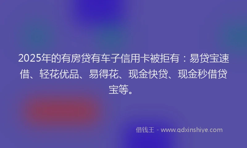 2025年的有房贷有车子信用卡被拒有：易贷宝速借、轻花优品、易得花、现金快贷、现金秒借贷宝等。